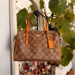 Coach mini Signature Brown Satchel with Orange Trim 2way bag